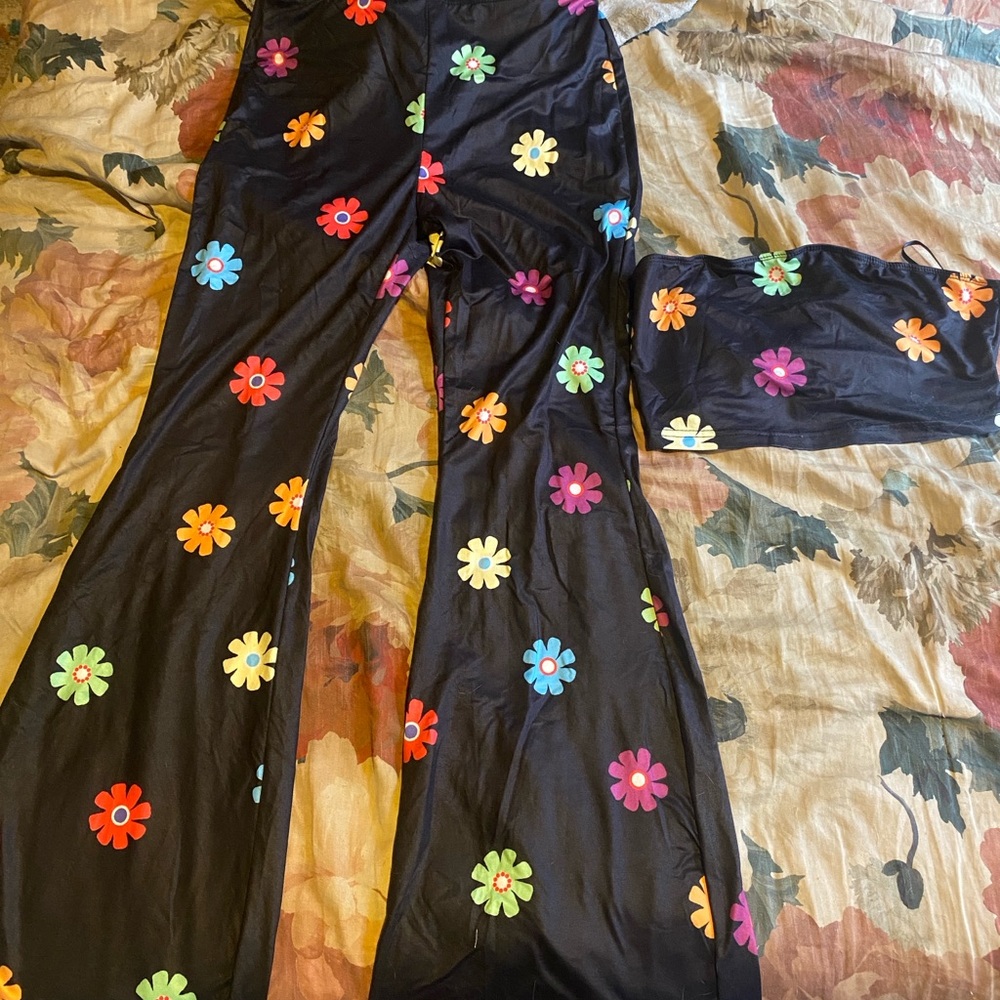 Colorful Floral Print Pants And Tube Top Set